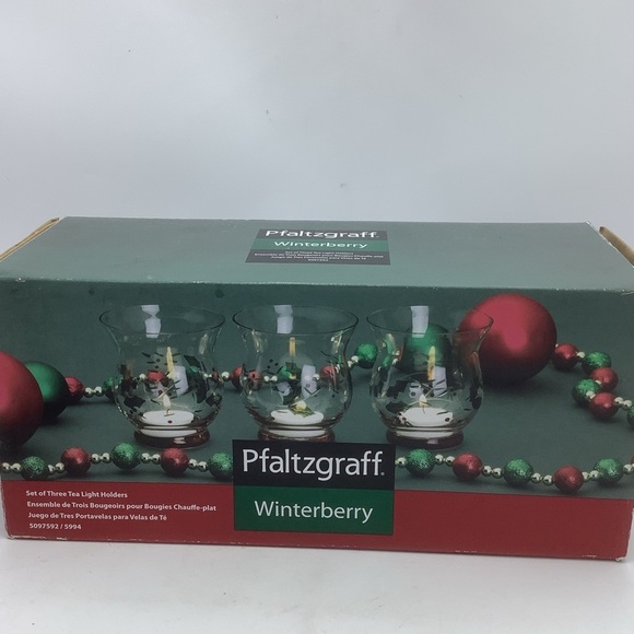 Three Pfaltzgraff Winterberry Glass Tea Light Holders - Picture 7 of 10